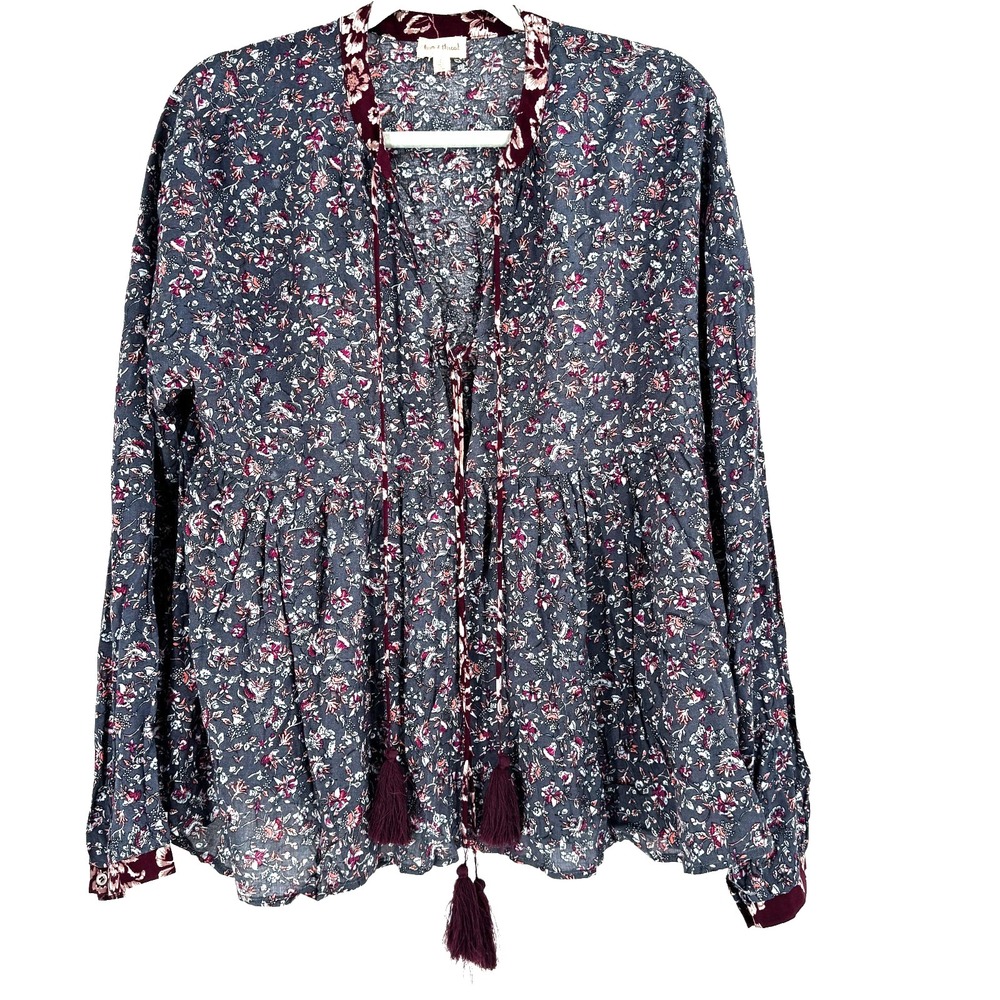 Hem &Thread Peasant Boho Floral Blouse Women's Large Cottagecore Western Hippie